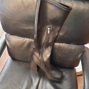 NEW ! Greemarliy Knee High Boot High Heeled Round-Toe Combat Black Size 10/ EU40